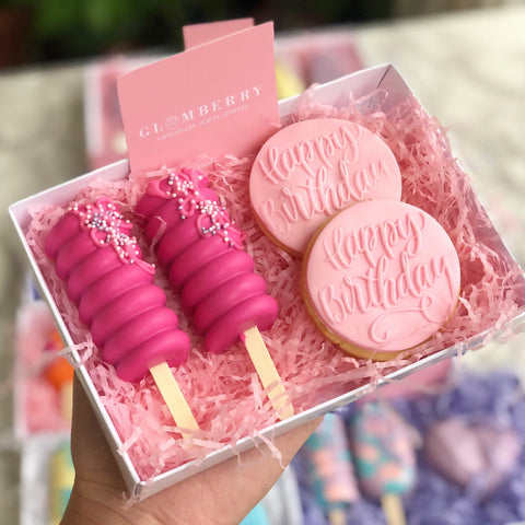 HAPPY BIRTHDAY Glampopsicles & GlamBiscuits! Set of 2 + 2 Sugar Cookies